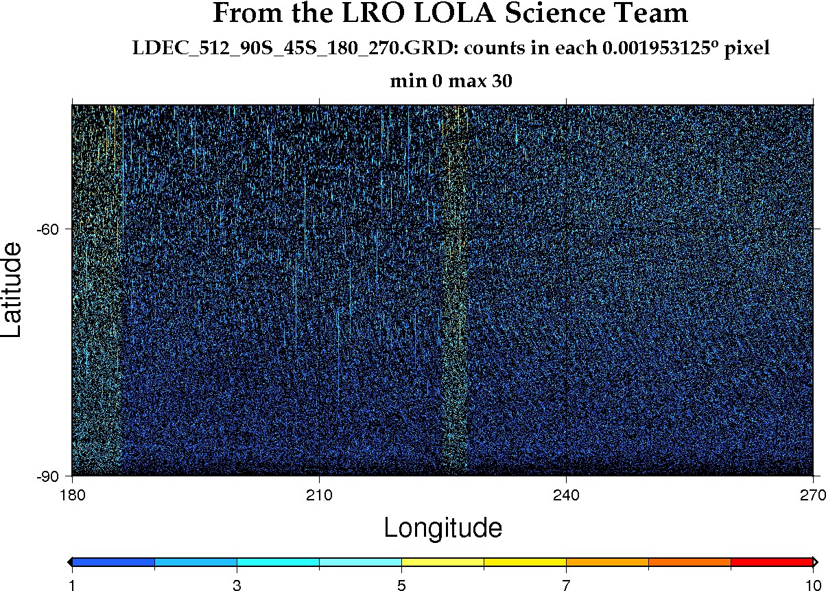image of lunar topography for LDEC_512_90S_45S_180_270.JPG